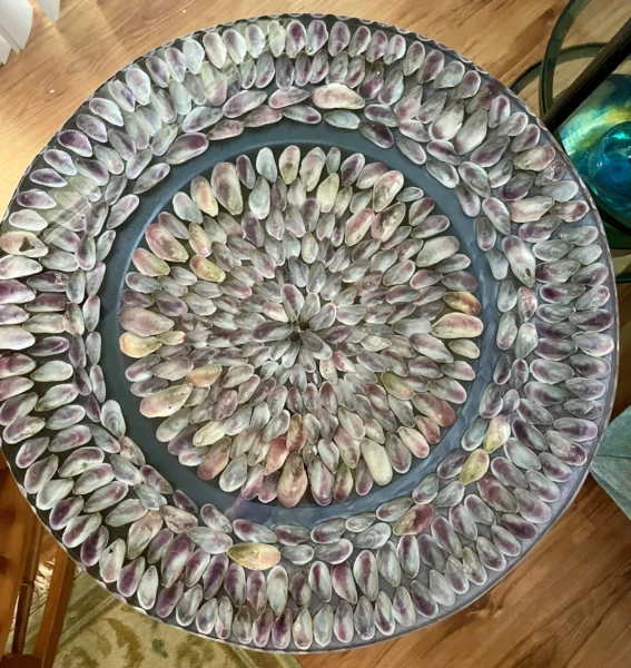 Resin table with shells floral design